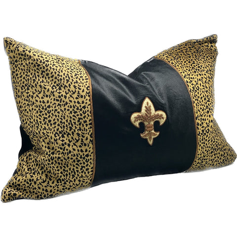 Embroidered Leopard Print Emblem Cushion - Black