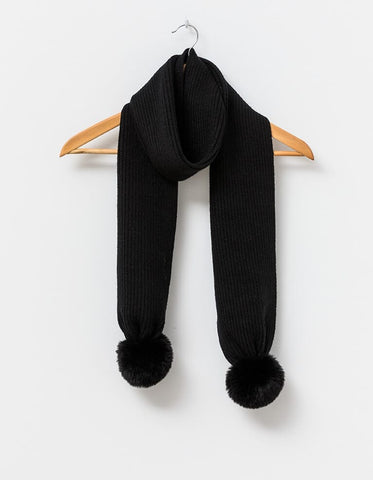 Black Knit Pompom Scarf