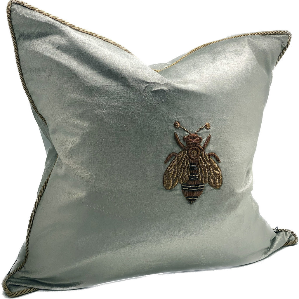 Embroidered Bee Cushion Silver – The Linen Store - Main Image