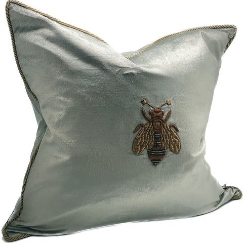 Embroidered Bee Cushion - Silver