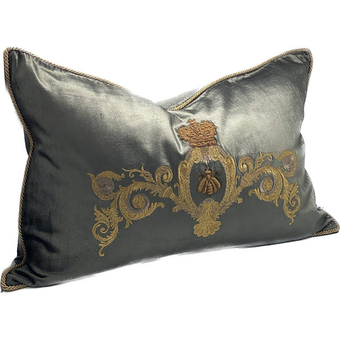 Embroidered Emblem Cushion - Charcoal