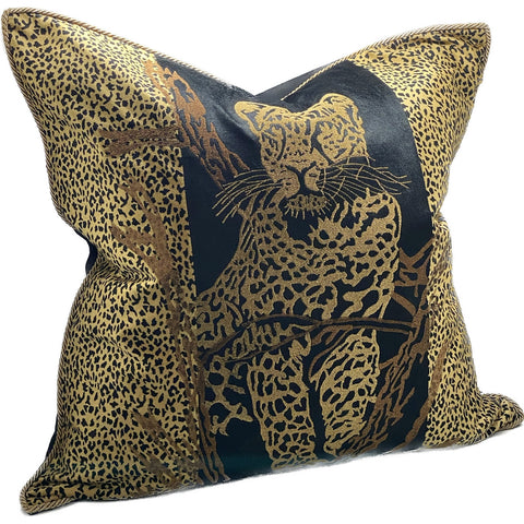 Embroidered Leopard Cushion - Black