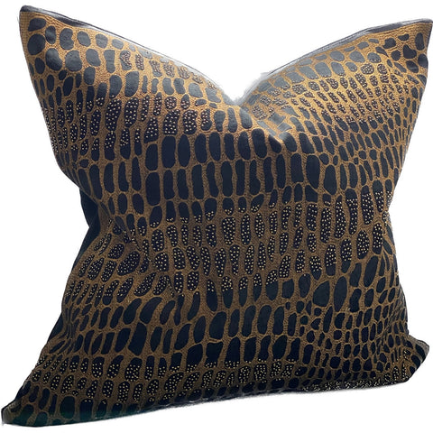 Embroidered Leopard Print Cushion - Copper
