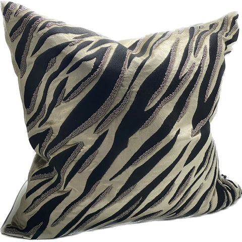 Embroidered Leopard Print Cushion - Fawn