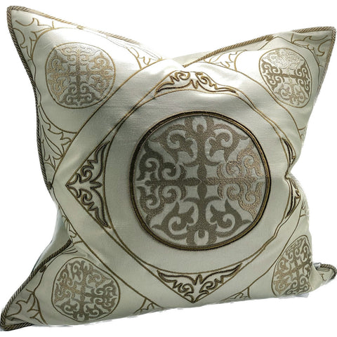 Embroidered Emblem Cushion - Ivory