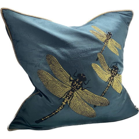 Embroidered Dragonfly Cushion - Blue