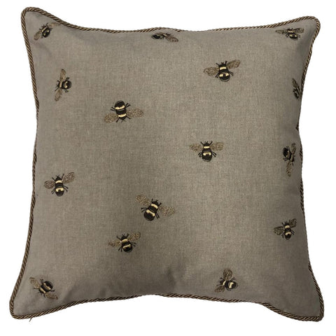 Embroidered Bee Cushion - Natural