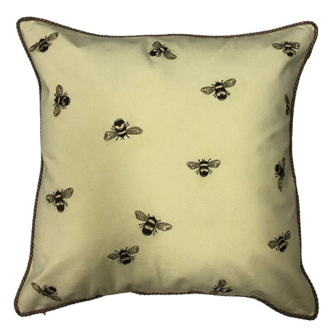 Embroidered Bee Cushion - Yellow