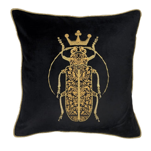 Embroidered Beetle Cushion - Black