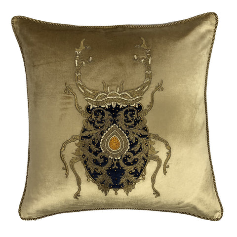 Embroidered Beetle Cushion - Gold