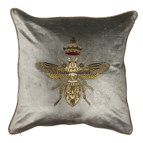 Embroidered Queen Bee Cushion - Grey
