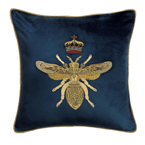 Embroidered Queen Bee Cushion - Navy
