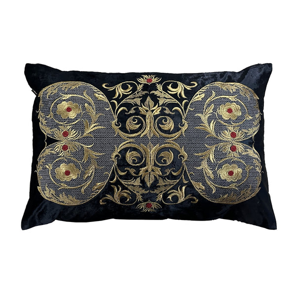 Embroidered Ivy Cushion - Black and Gold