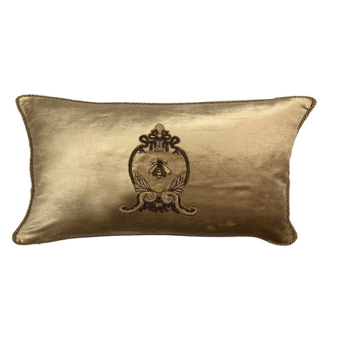 Embroidered Bee Wreath Cushion - Gold