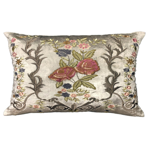 Embroidered Floral Vine Cushion - Natural