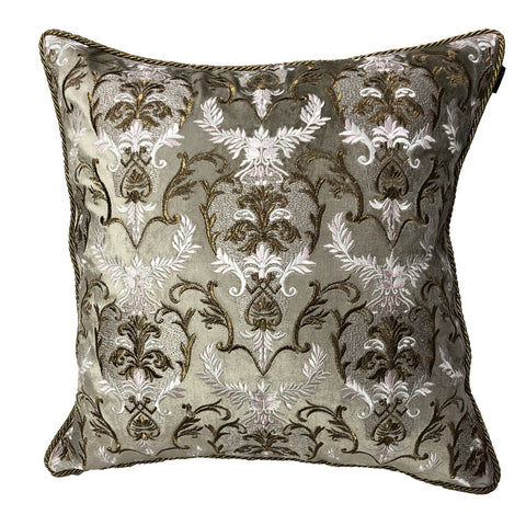 Embroidered Floral Wreath Cushion - White and Natural