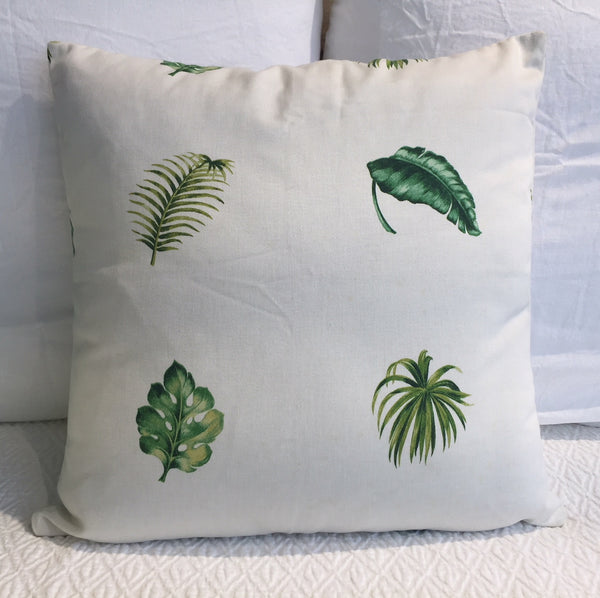 Green Palm Leaf with White Background Cushion