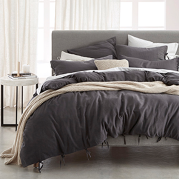 Versai Linen Duvet Set - Charcoal